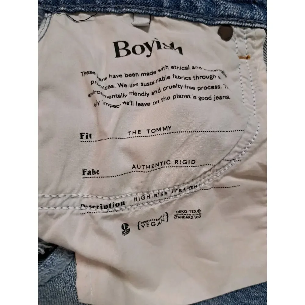 Revolve Boyish Tommy High-Rise Straight Distressed Jeans Button Fly 27 Raw Hem - Picture 7 of 9